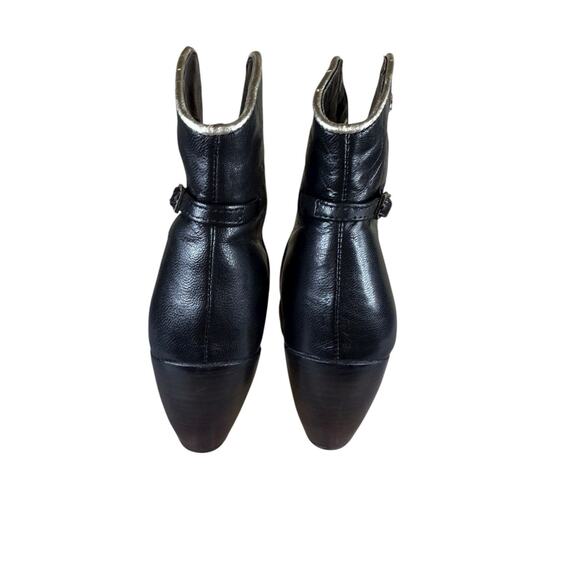 Miss Sixty Black Leather Ankle Boots 39 US 8.5 Silver Trim Western Heel - Picture 7 of 9